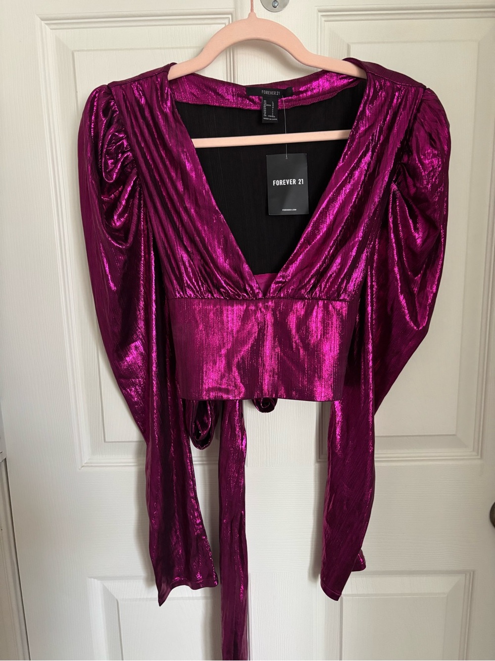 Forever 21 Metallic Fuchsia Wrap Crop Top